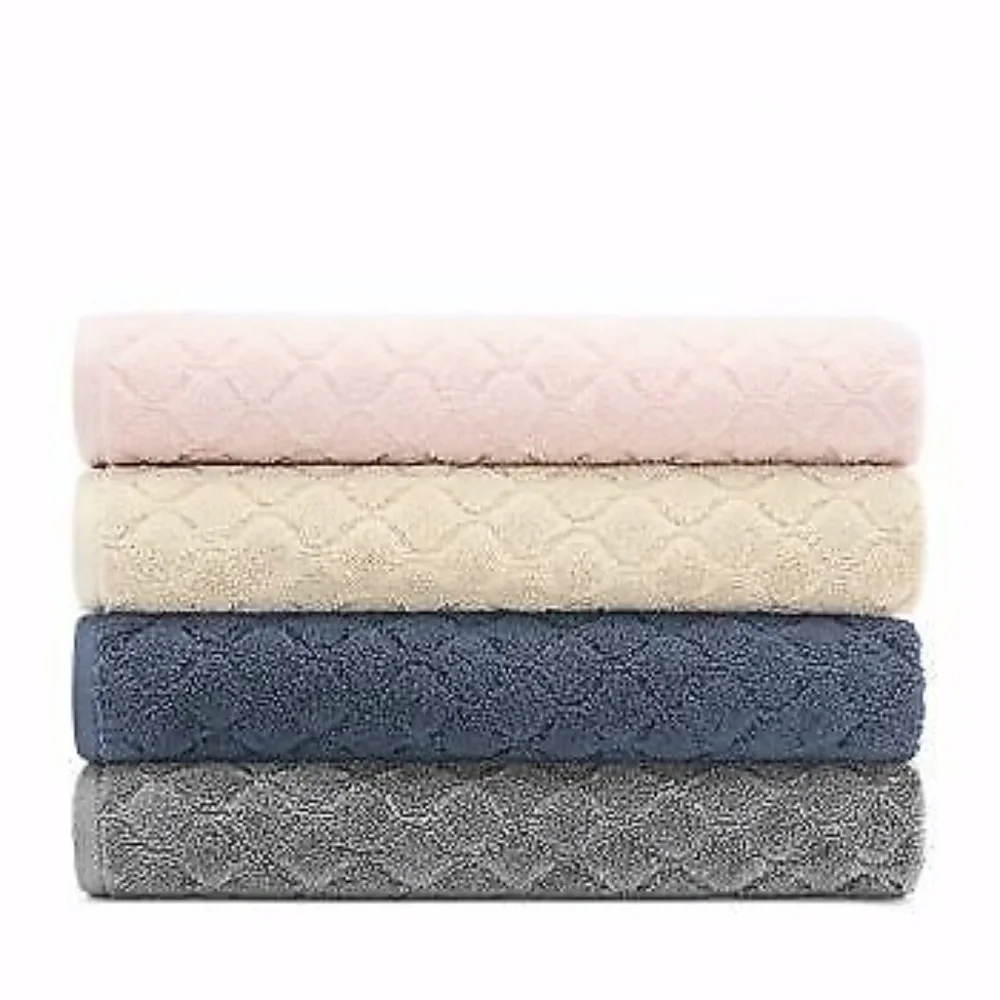 2 Hudson Park Turkish 100% Cotton Sculpted Ogee Washcloth / Face Towels in Linen
